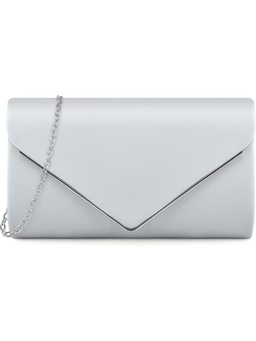 Women's Silver Pu Leather Clutch Formal Wedding Party Prom Purse Evening Bag